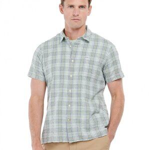 Barbour Dusty Mint Plaid‎ Seersucker Regular Fit Deanhill Summer Shirt Size XL